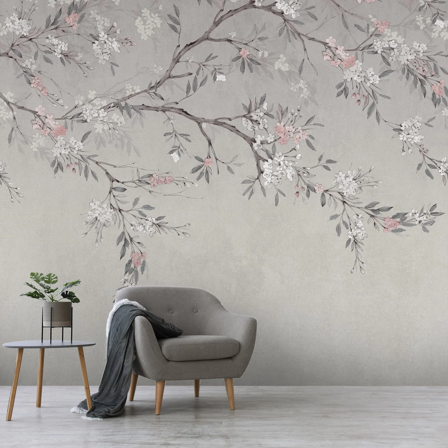 Blossom Trail Grey Bespoke Mural