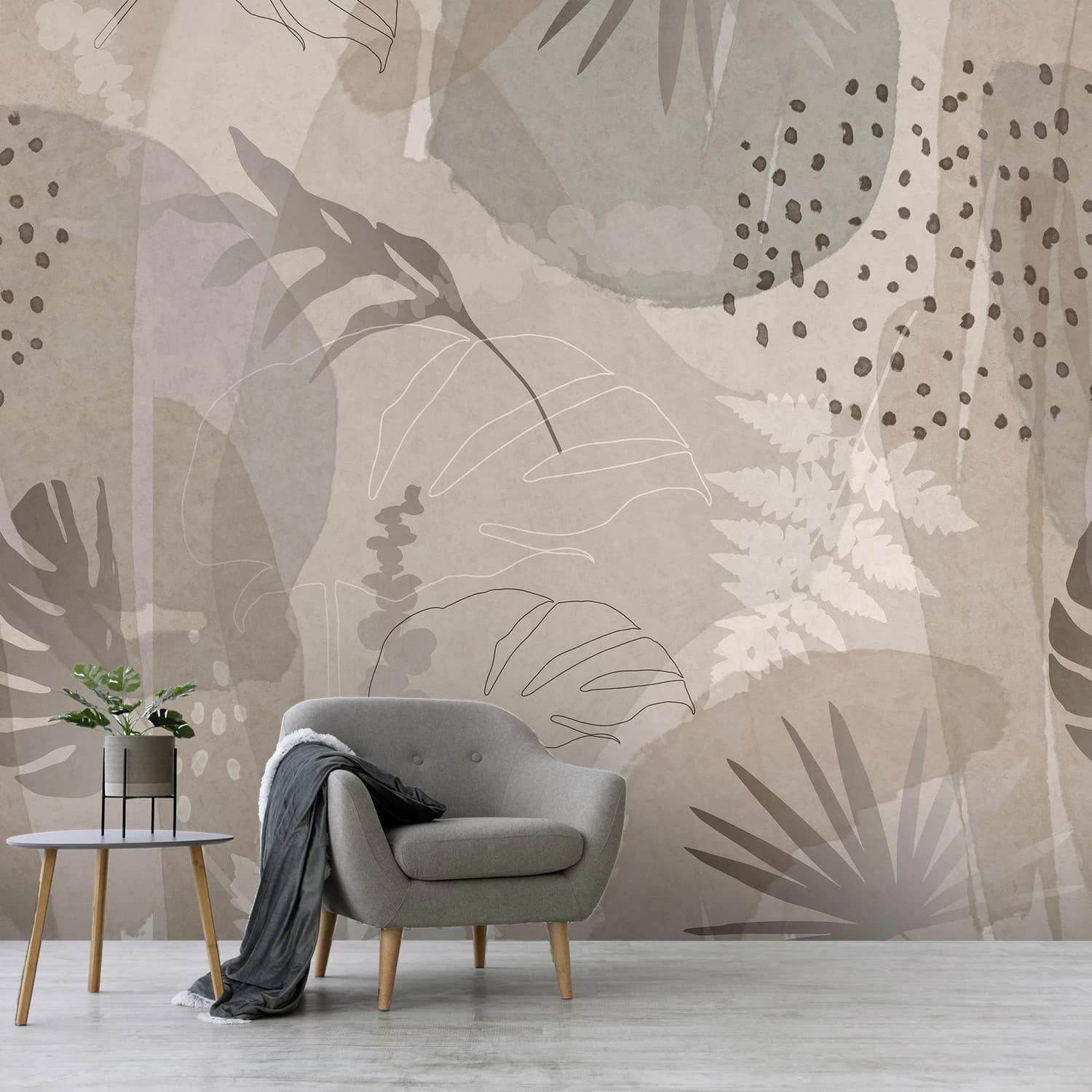 Abstract Leaf Neutral Bespoke Mural