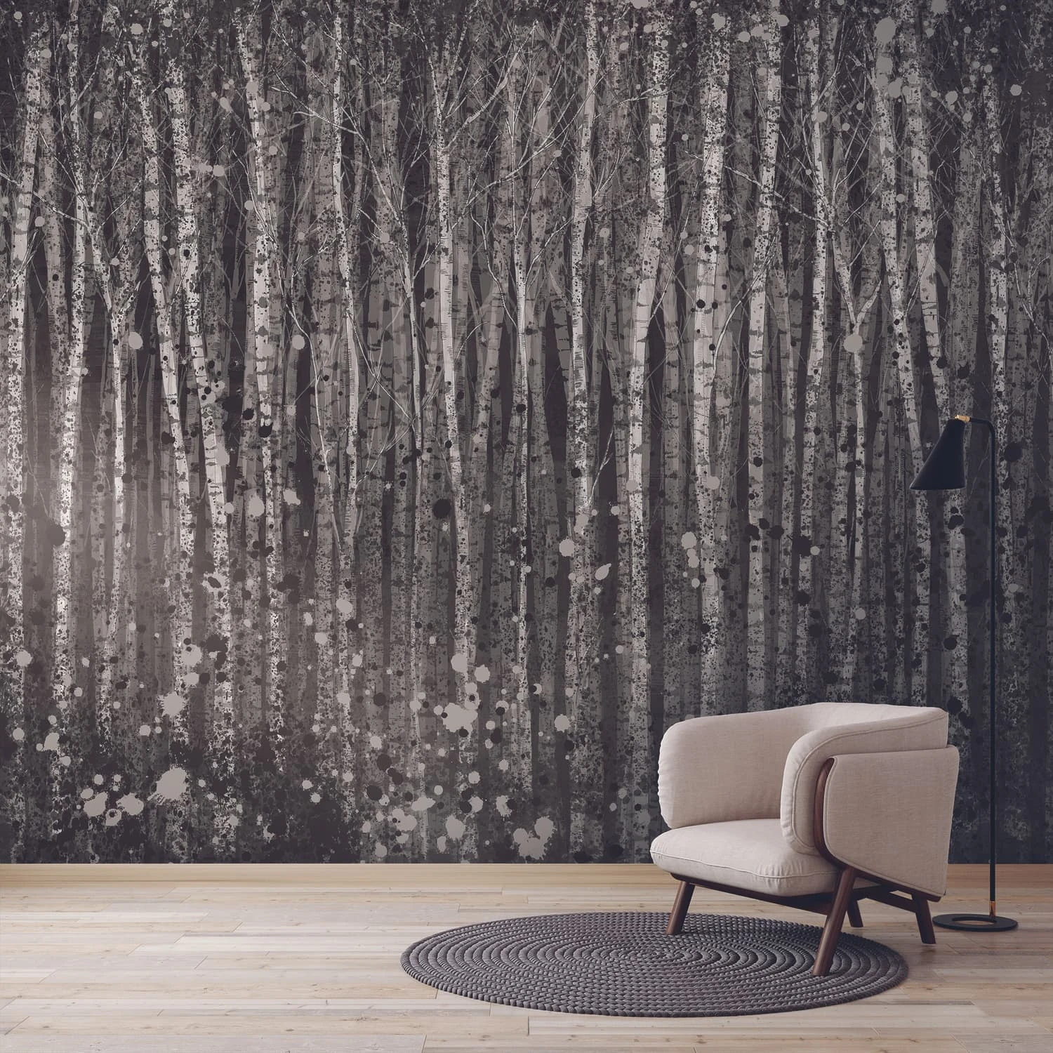 Painterly Woods Black Bespoke Mural