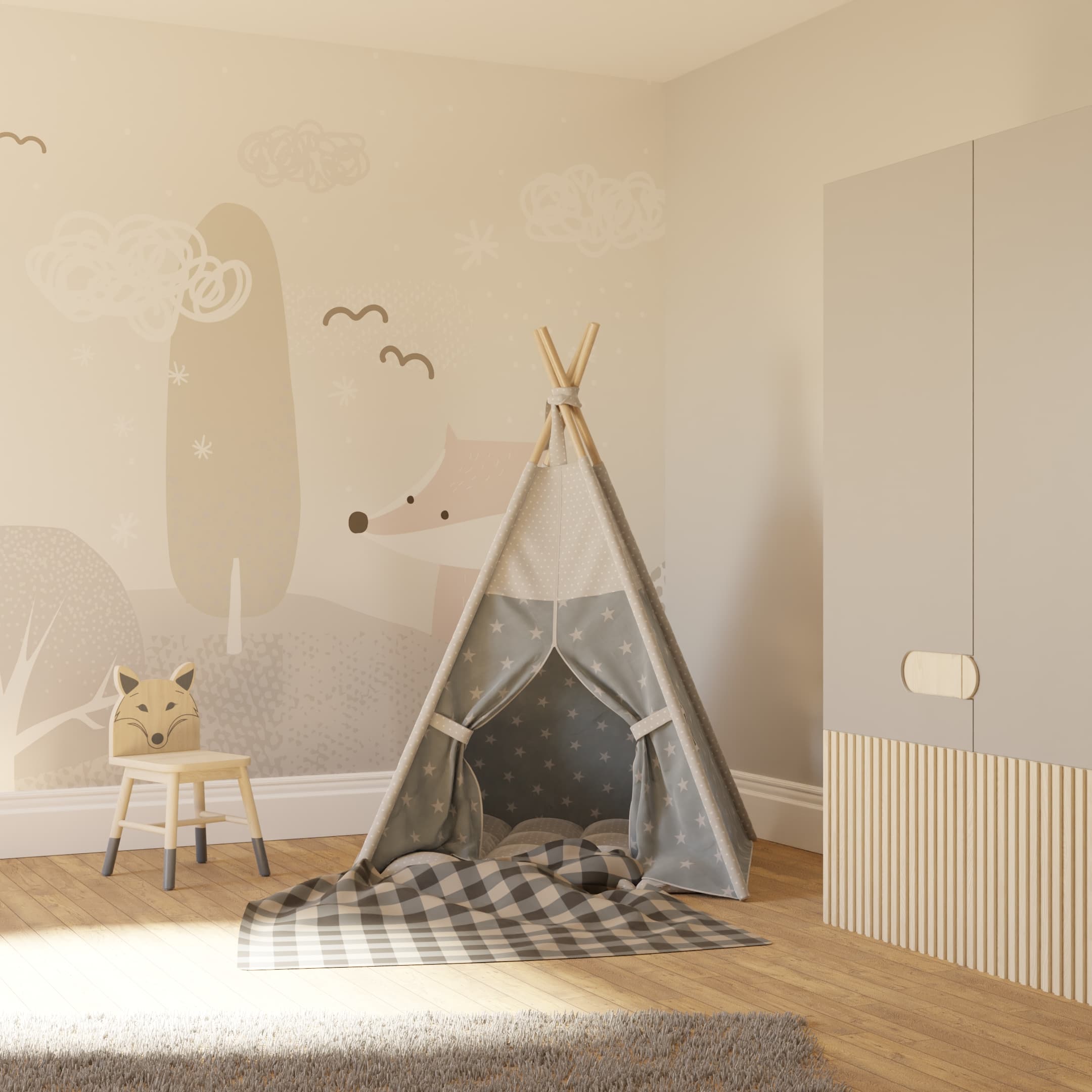 Scandi Animals Gray Bespoke Mural