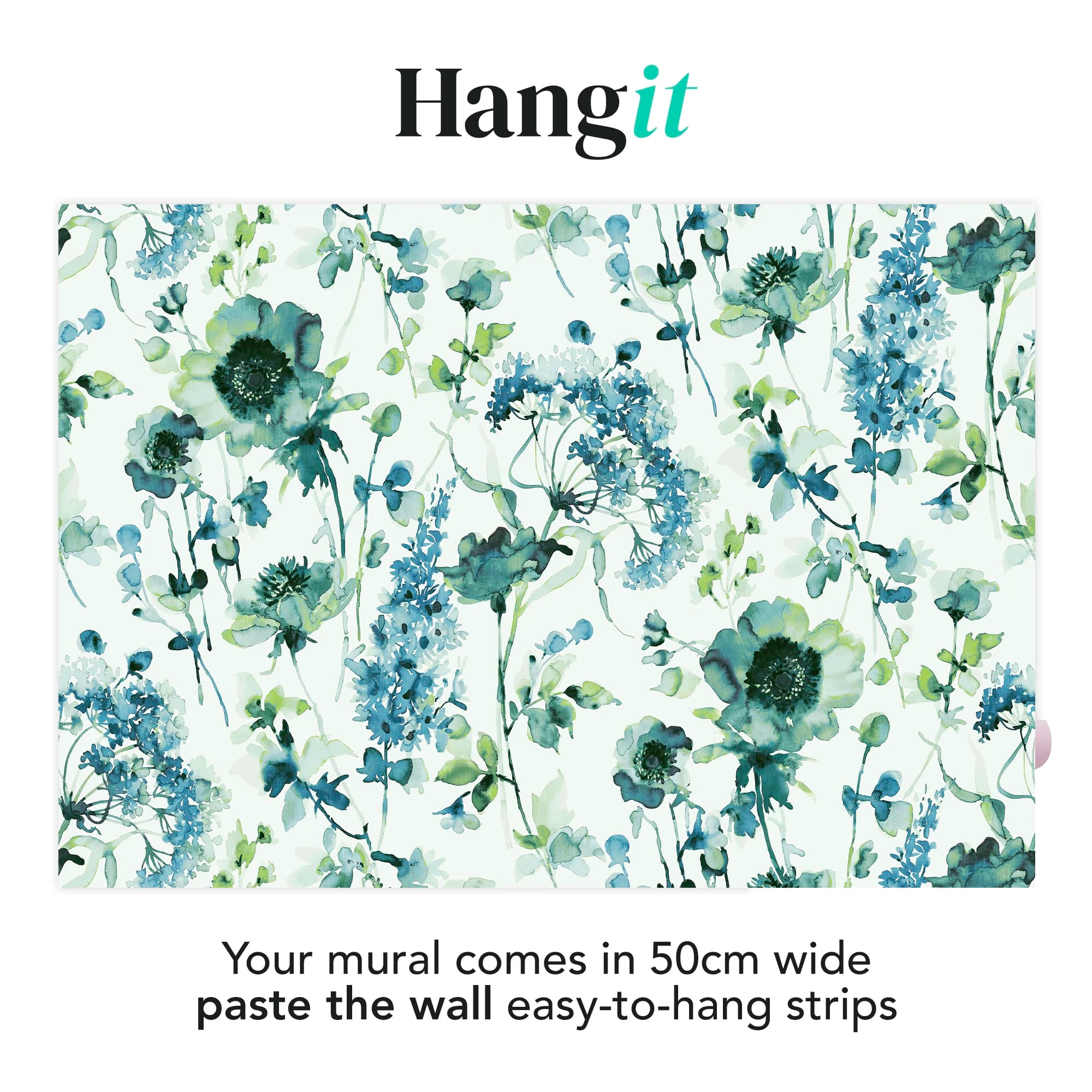 Watercolour Floral Blue and Green Bespoke Mural