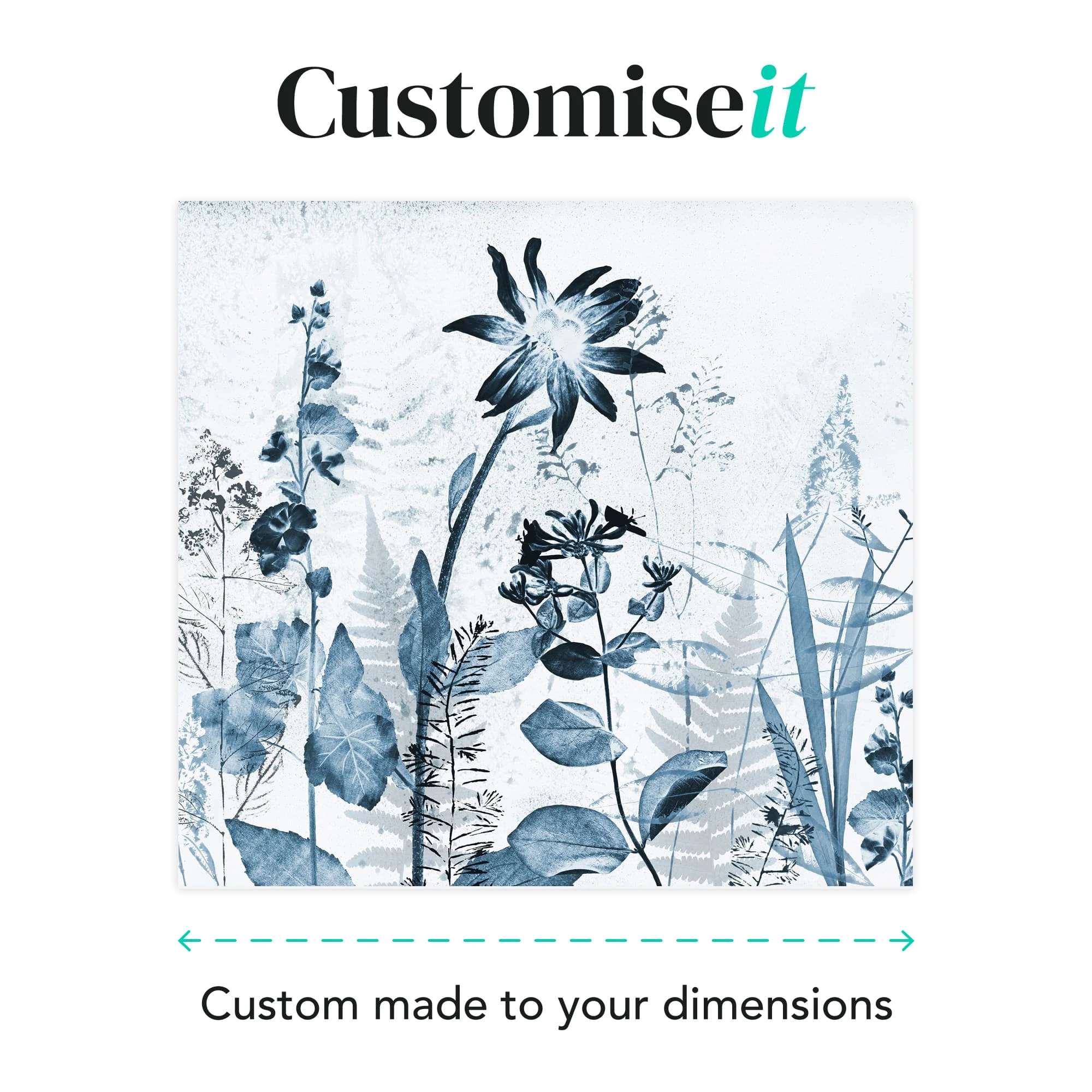 Flower Press Blue Bespoke Mural
