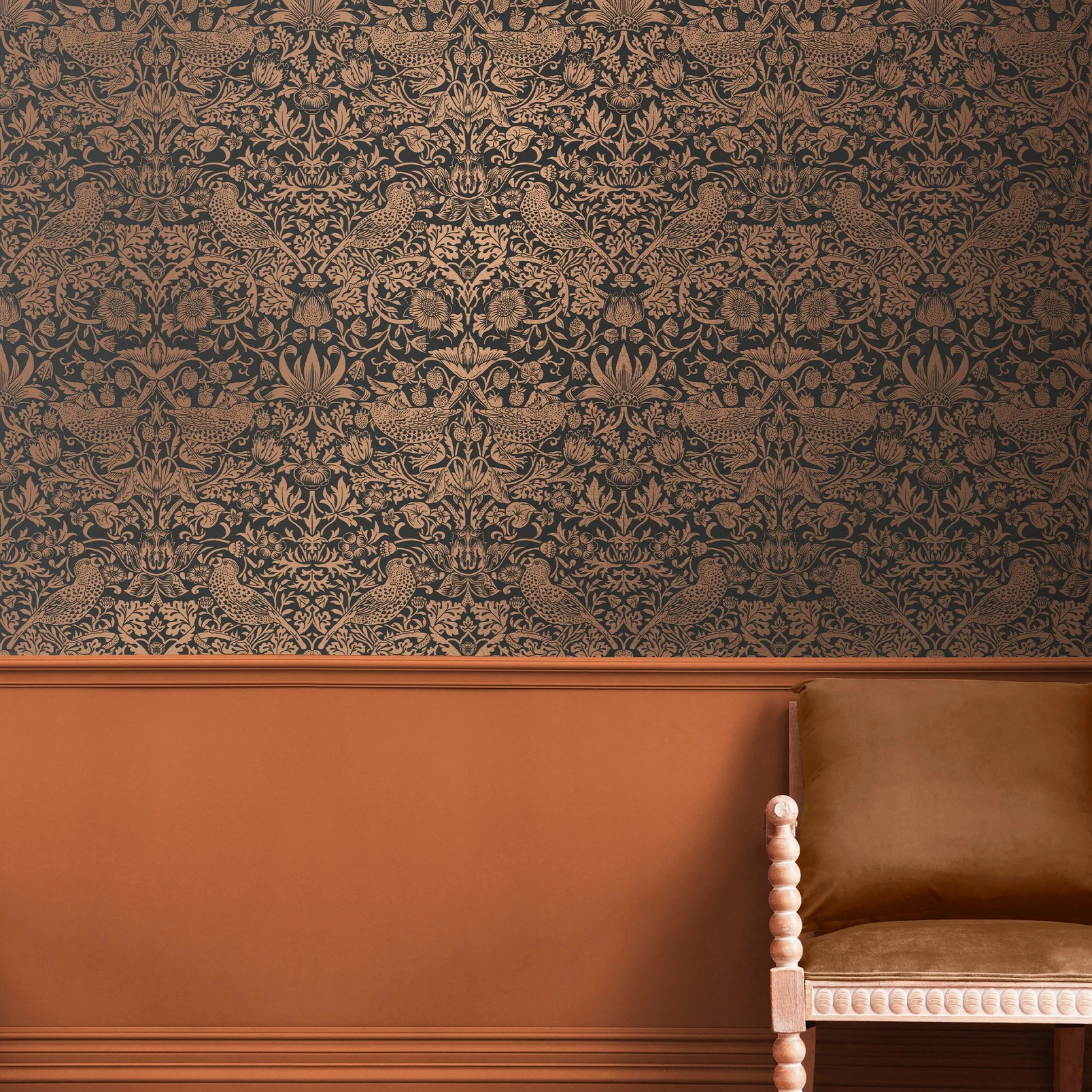 Strawberry Thief Fibrous Charcoal Wallpaper - 124236_ROOMSET_STRAWBERRY THIEF FIBROUS CHARCOAL_01.jpg