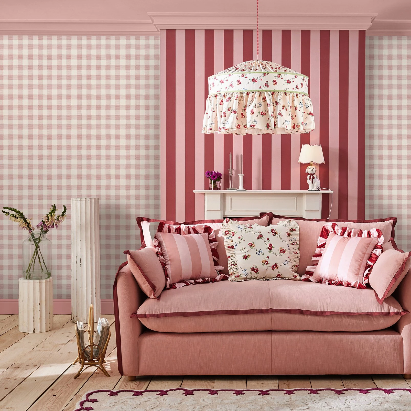 Cath Kidston Painted Gingham Pink Wallpaper - 125515_ROOMSET_PAINTED GINGHAM PINK_01.jpg