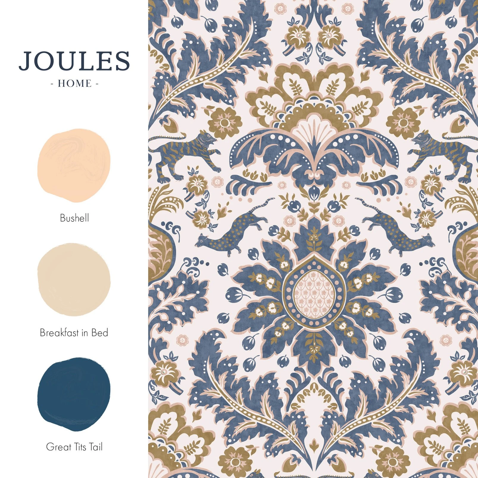 Joules Animal Damask Blue & Gold Wallpaper - 128944_FLATLAY_ANIMAL DAMASK PRINT CREAM & BLUE & GOLD_01.jpg