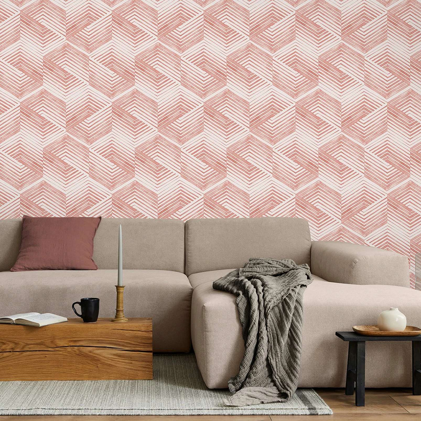 Nicole Miller Geo Movement Peel & Stick Clay Wallpaper - 127452_ROOMSET_GEO MOVEMENT CLAY_01.jpg