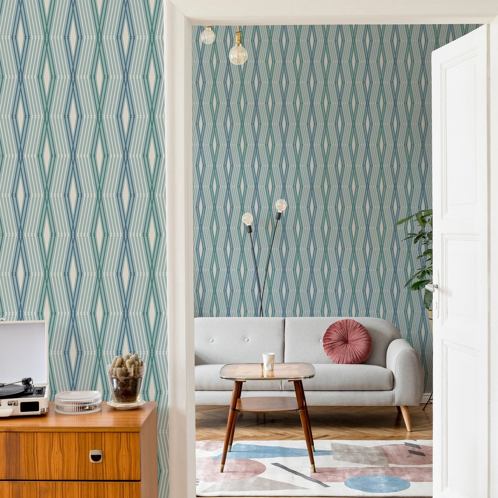 Nicole Miller Hard Edge Ogee Peel & Stick Chambray Wallpaper - 127438_ROOMSET_HARD EDGE OGEE CHAMBRAY_01.jpg
