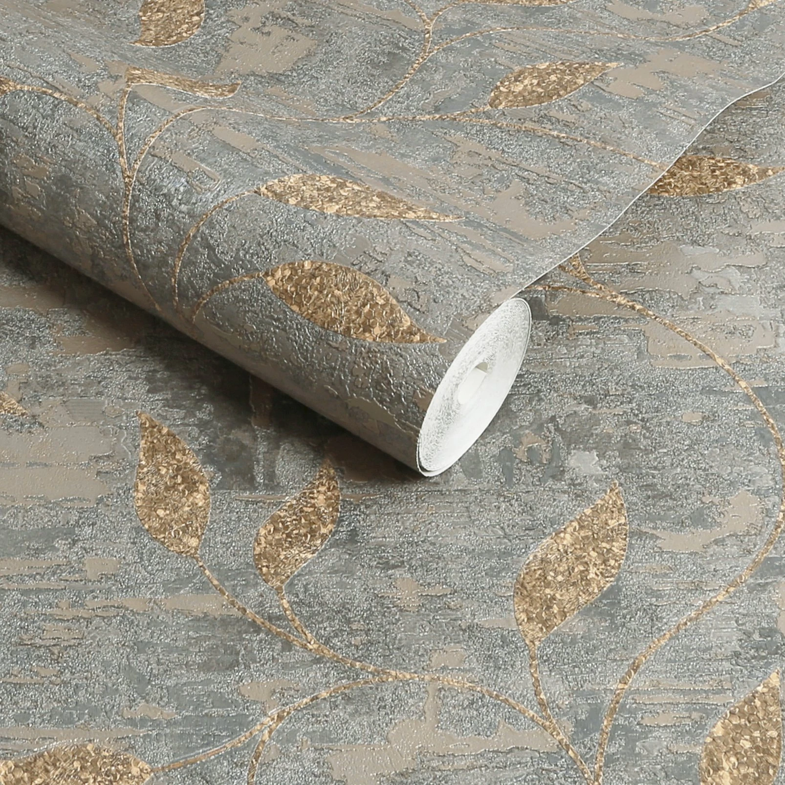 Ornamental Leaf Steel & Gold Wallpaper - 128796_ROLLSHOT_ORNAMENTAL LEAF STEEL GOLD_01.jpg