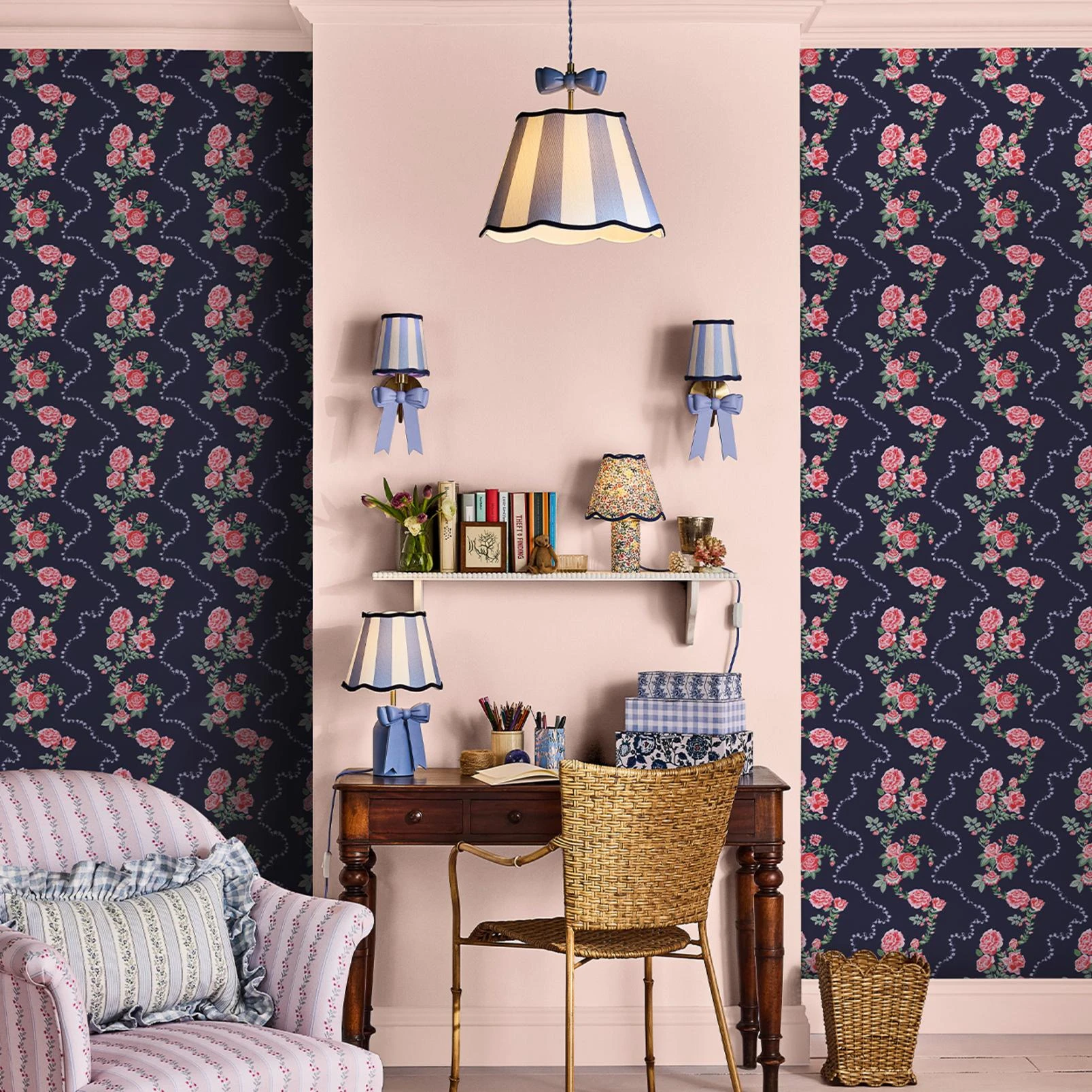Cath Kidston Rose Flutter Navy Wallpaper - 131423_ROOMSET_ROSE FLUTTER NAVY_01.jpg