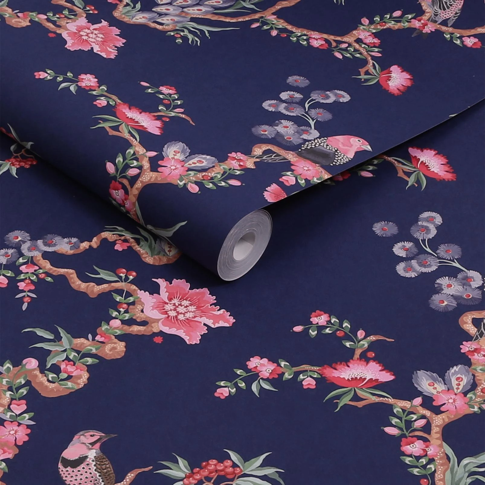 Cath Kidston Birds & Berries Navy Wallpaper - 131427_ROLLSHOT_BIRDS AND BERRIES NAVY_01.jpg