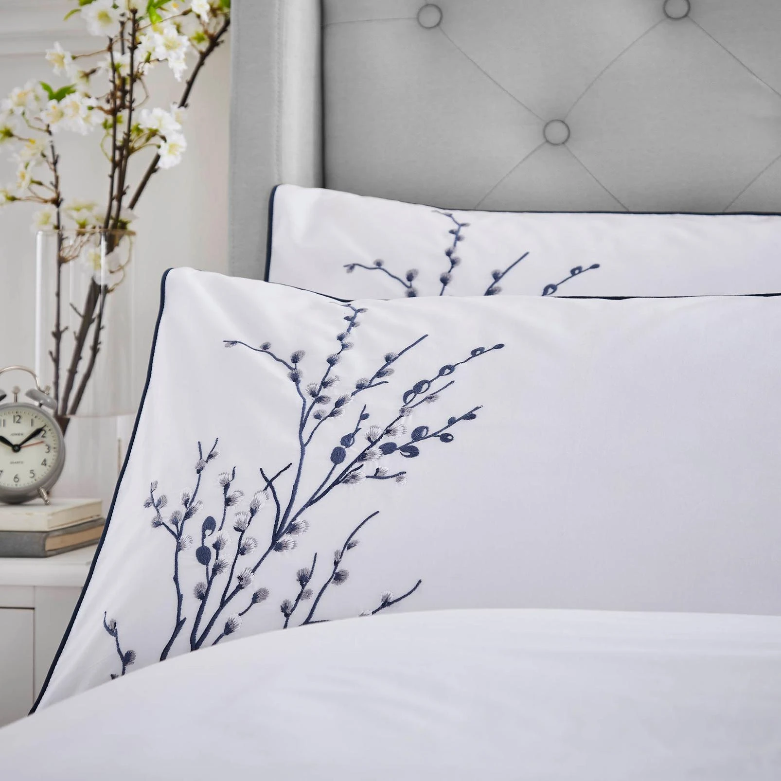 Pussy Willow Sprig Embroidered Midnight Duvet Cover Set - LAPUSSE01DQ_CAMEO_PUSSY WILLOW SPRIG EMBROIDERED MIDNIGHT_01.jpg
