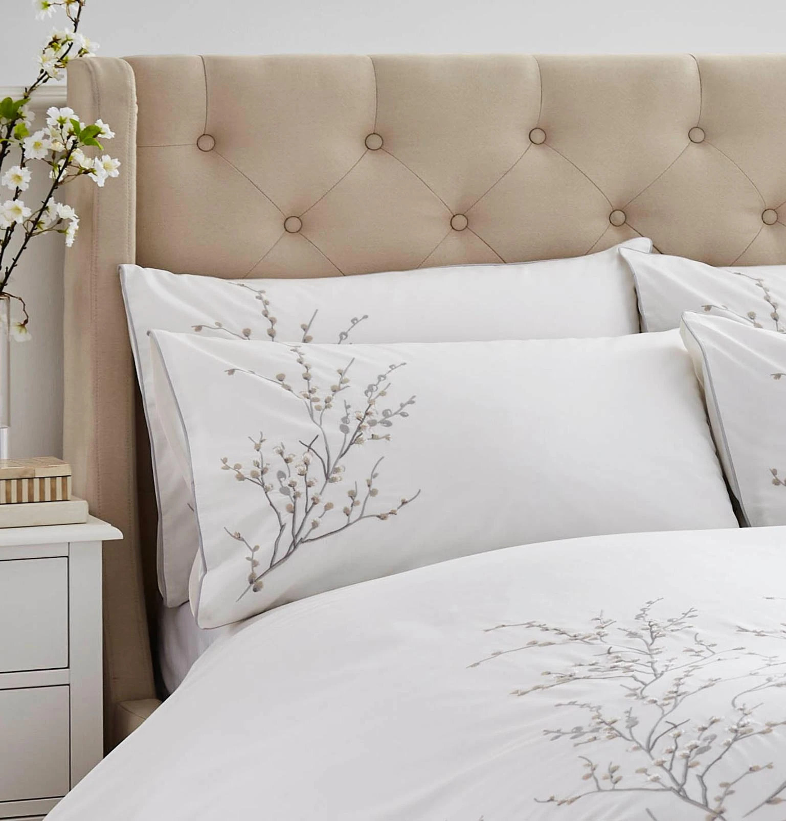 Pussy Willow Sprig Embroidered Dove Grey Duvet Cover Set - LAPUSSE02DQ_CAMEO_PUSSY WILLOW SPRIG EMBROIDERED DOVE GREY_01.jpg