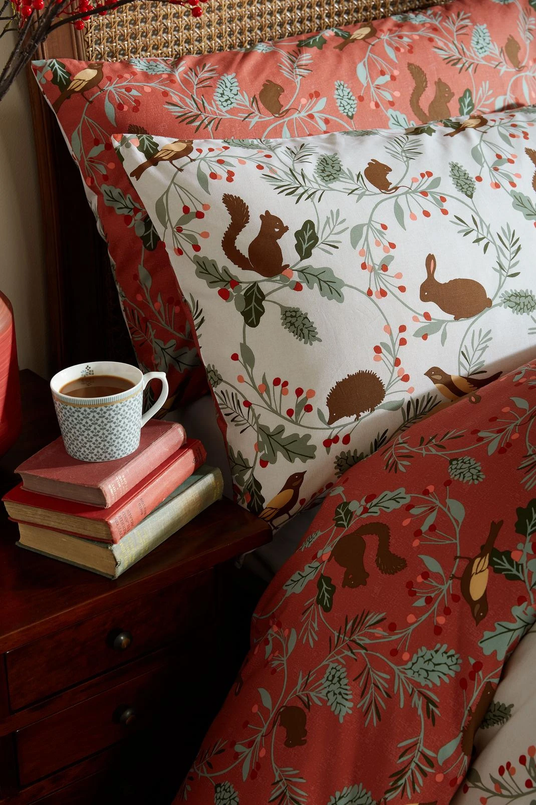 Autumnal Woodland Crimson Red Duvet Cover Set - LAAUTWOOD01DQ_CAMEO_AUTUMNAL WOODLAND CRIMSON RED RED_05.jpg