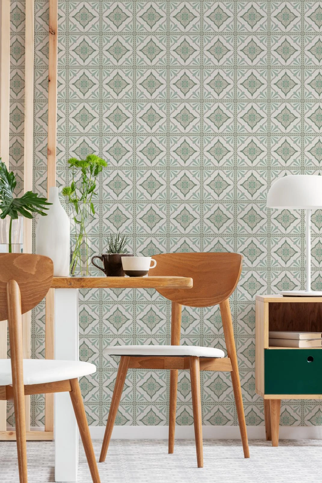 Transform Large Tile Green Peel and Stick Wallpaper - 129669_ROOMSET_Large Tile Green _01.jpg