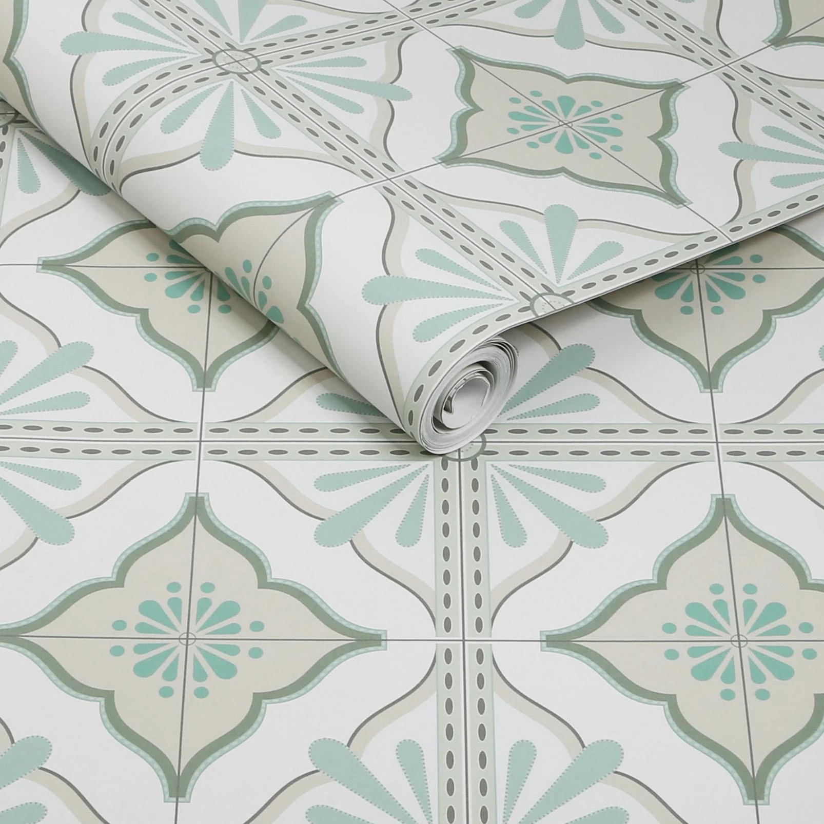 Transform Large Tile Green Peel and Stick Wallpaper - 129669_ROLLSHOT_Large Tile Green _01.jpg