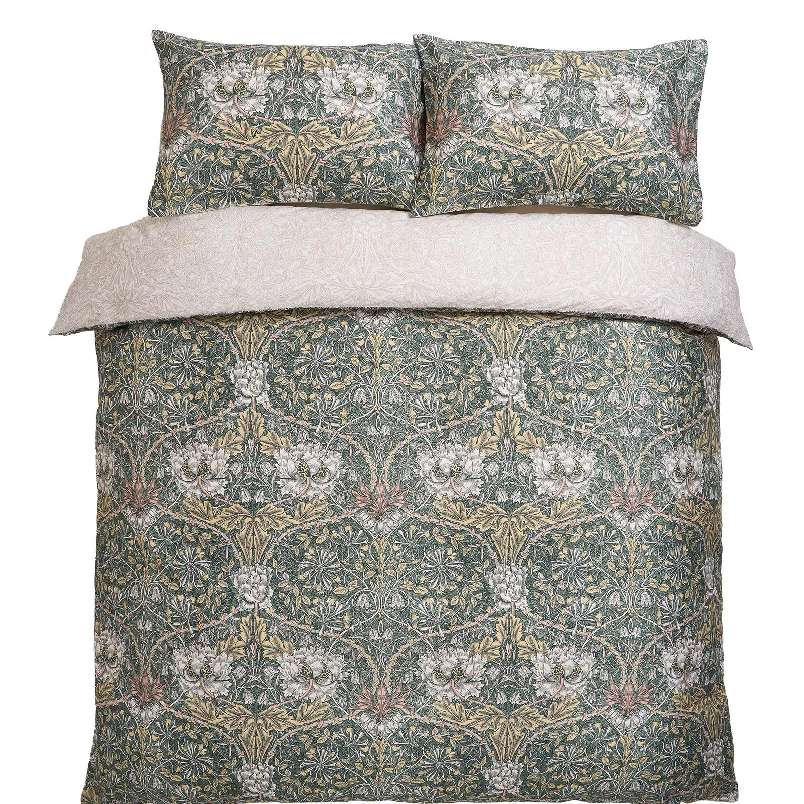 Honeysuckle And Tulip Sage/Plaster Duvet Cover Set - WMHON01DQ_CUTOUT_HONEYSUCKLE_AND_TULIP_SAGE-PLASTER_DOUBLE_DUVET_COVER_01.jpg