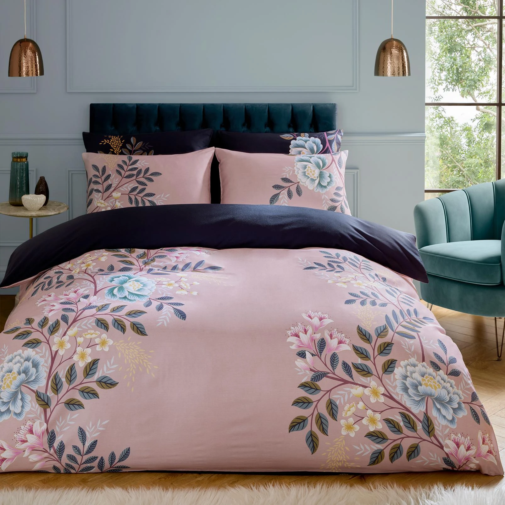 Oriental Blossom Navy/Light Mink Duvet Cover Set - SMORIENT01DQ_ROOMSET_ORIENTAL_BLOSSOM_NAVY-LIGHT_MINK_DOUBLE_DUVET_COVER_01.jpg