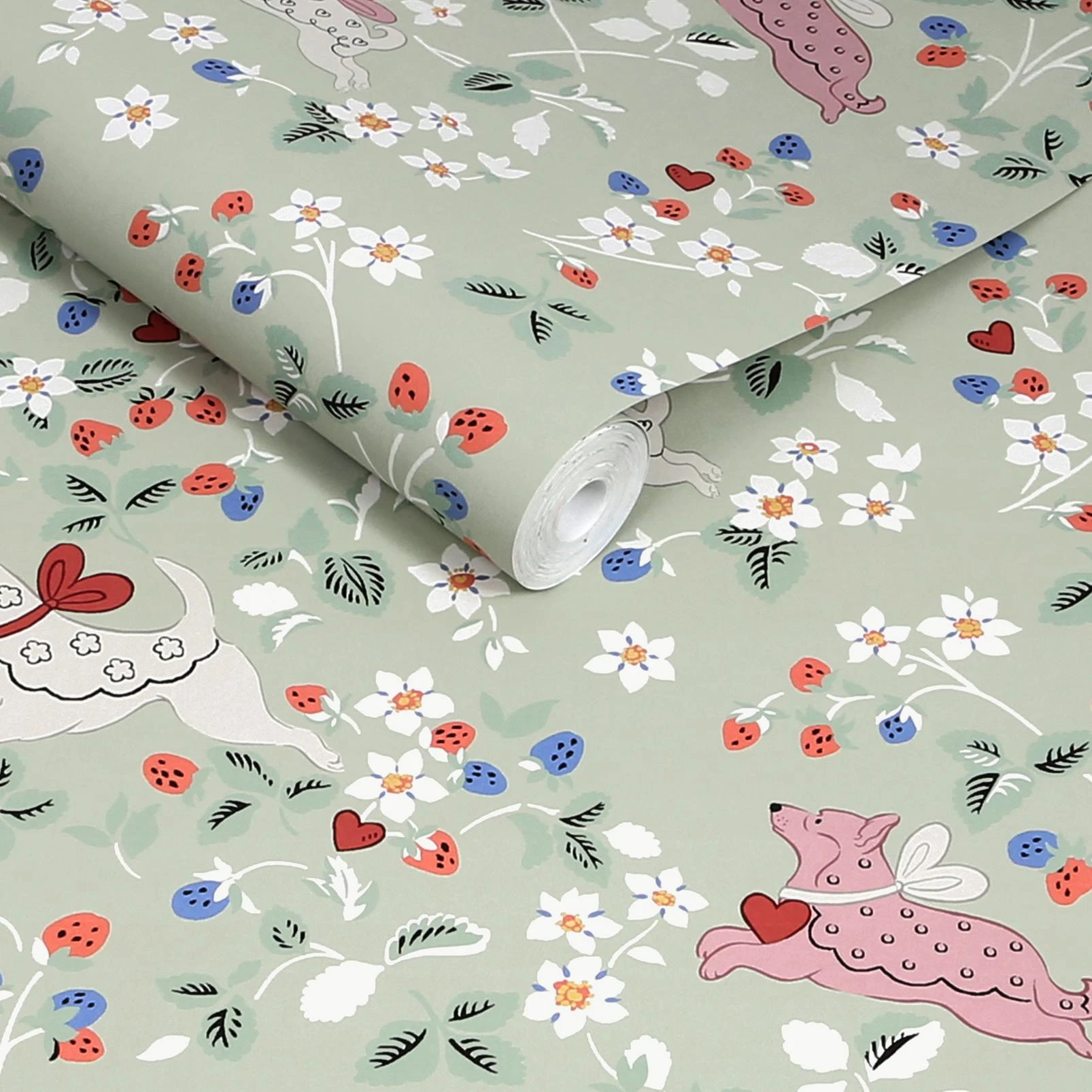 Cath Kidston Puppy Dream Floral Sage Wallpaper - 145325_ROLLSHOT_PUPPY DREAM FLORAL SAGE_01.jpg