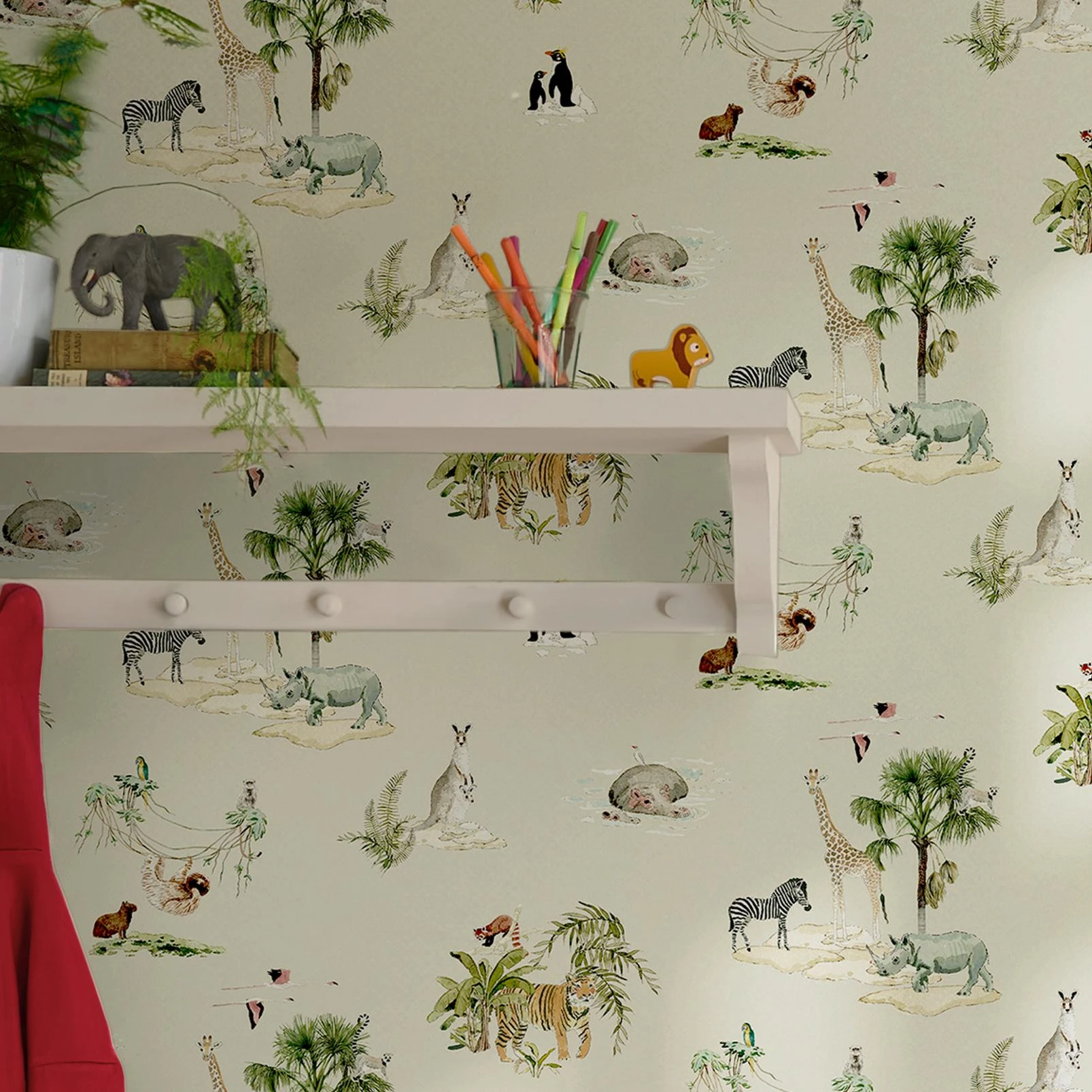 Sophie Allport Animals of the World Hambleton Sage Wallpaper - 146828_ROOMSET_ANIMALS OF THE WORLD HAMBLETON SAGE_02.jpg