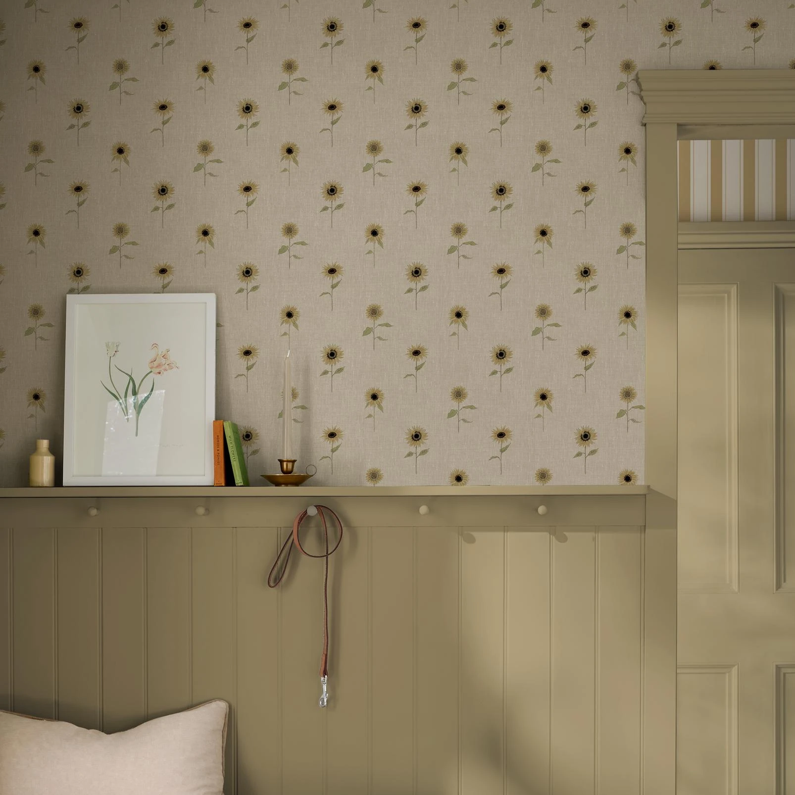 Sophie Allport Sunflowers Woven Wicker Wallpaper - 146851_ROOMSET_SUNFLOWERS WOVEN WICKER_01.jpg