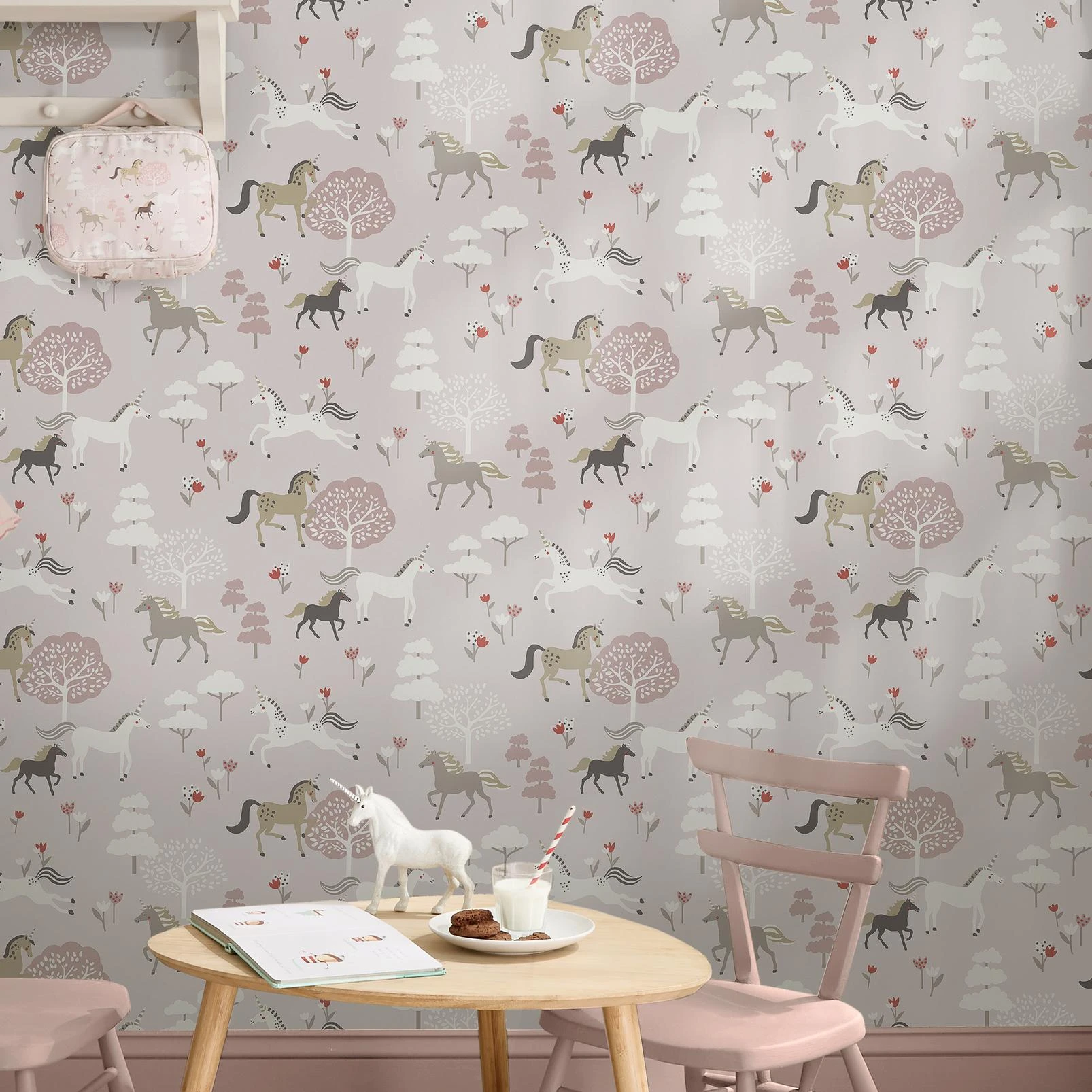 Sophie Allport Forest Ponies Chalk Blush Wallpaper - 146841_ROOMSET_FOREST PONIES CHALK BLUSH_01.jpg
