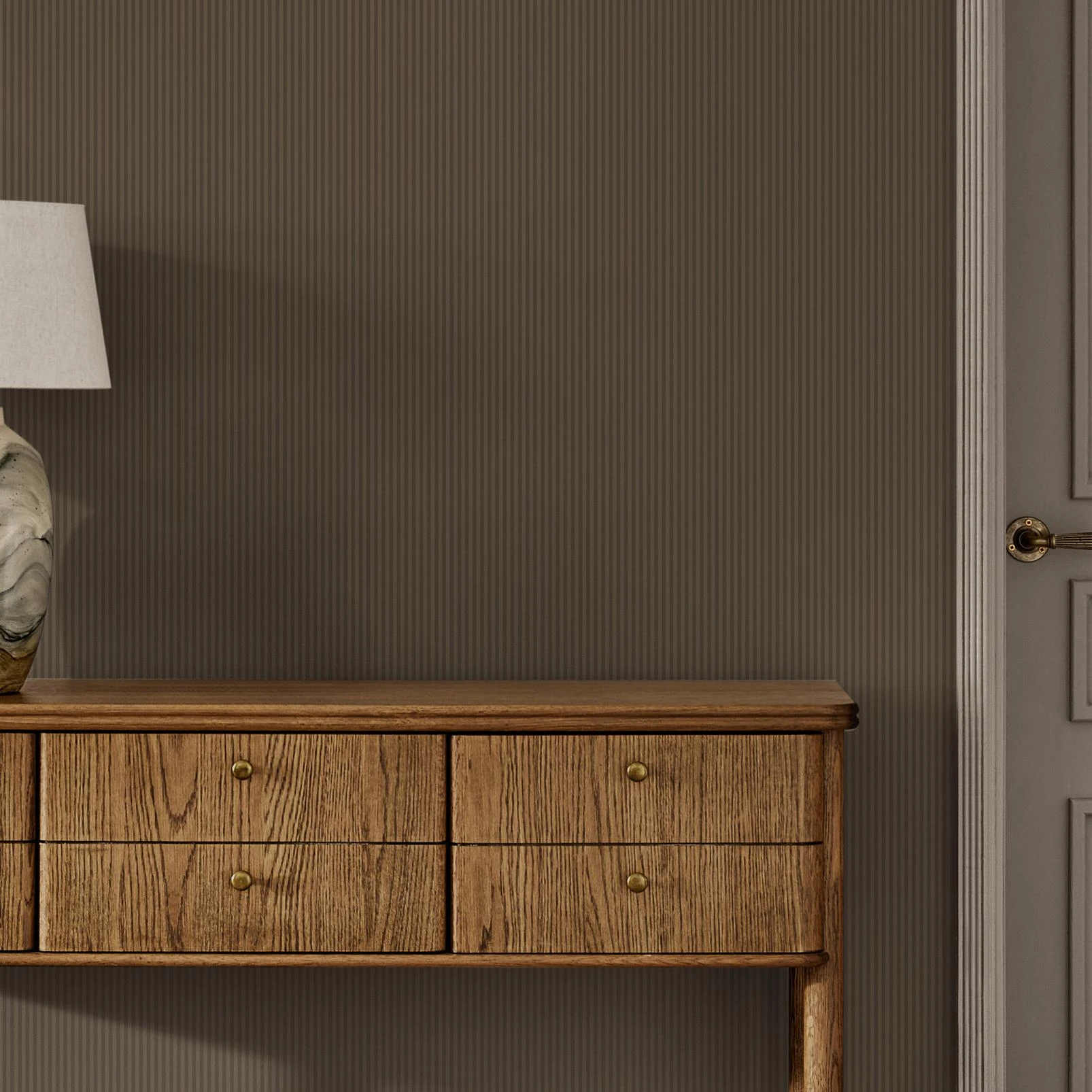 Next Mocha Ticking Stripe Wallpaper - 146880_ROOMSET_MOCHA TICKING STRIPE_05.jpg