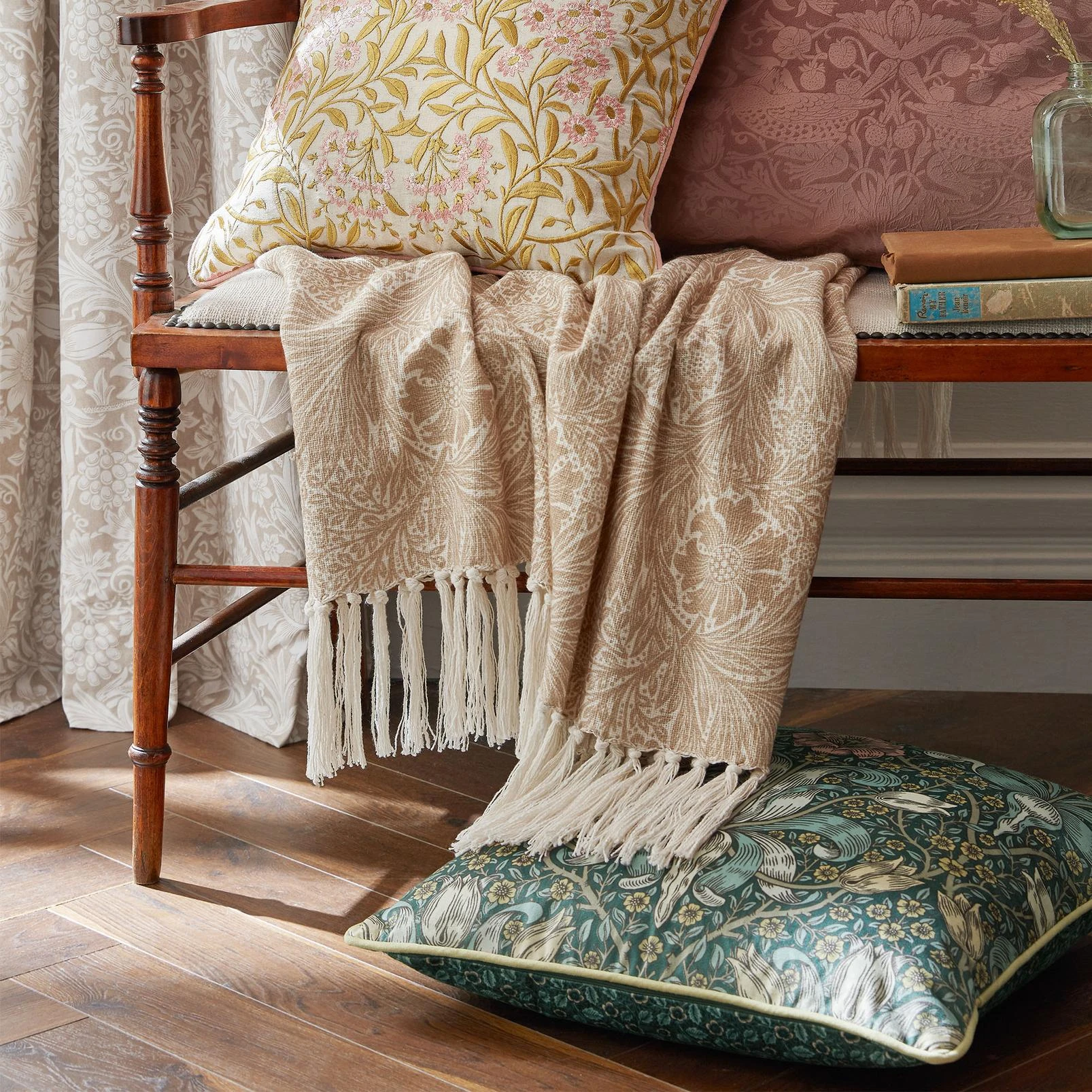 William Morris Michaelmas Daisy Brick Pink Gold Cushion - WMMICH0141_CAMEO_MICHAELMAS_DAISY_BRICK_PINK_GOLD_CUSHION_01.jpg