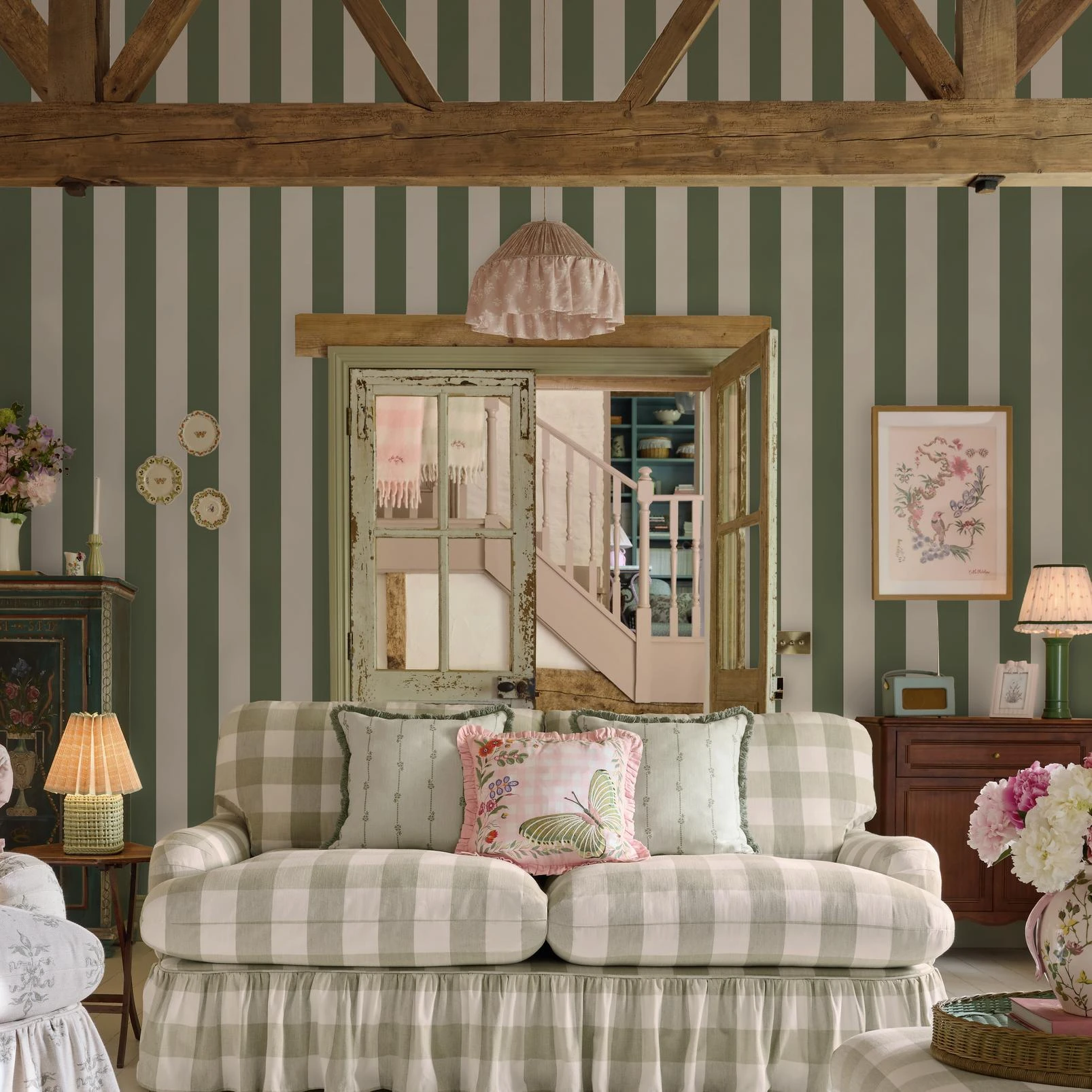 Cath Kidston Canopy Stripe Vintage Green Wallpaper - 149126_ROOMSET_CANOPY STRIPE VINTAGE GREEN_01.jpg