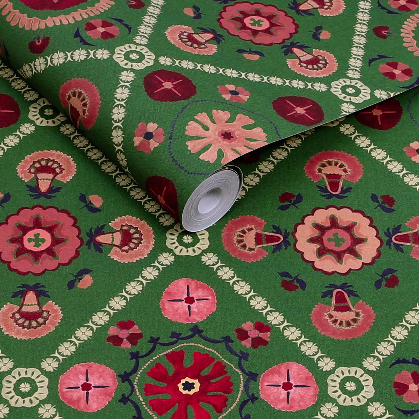 Joules Festival Floral Trellis Green Wallpaper - 149573_ROLLSHOT_FESTIVAL FLORAL TRELLIS GREEN_01.jpg