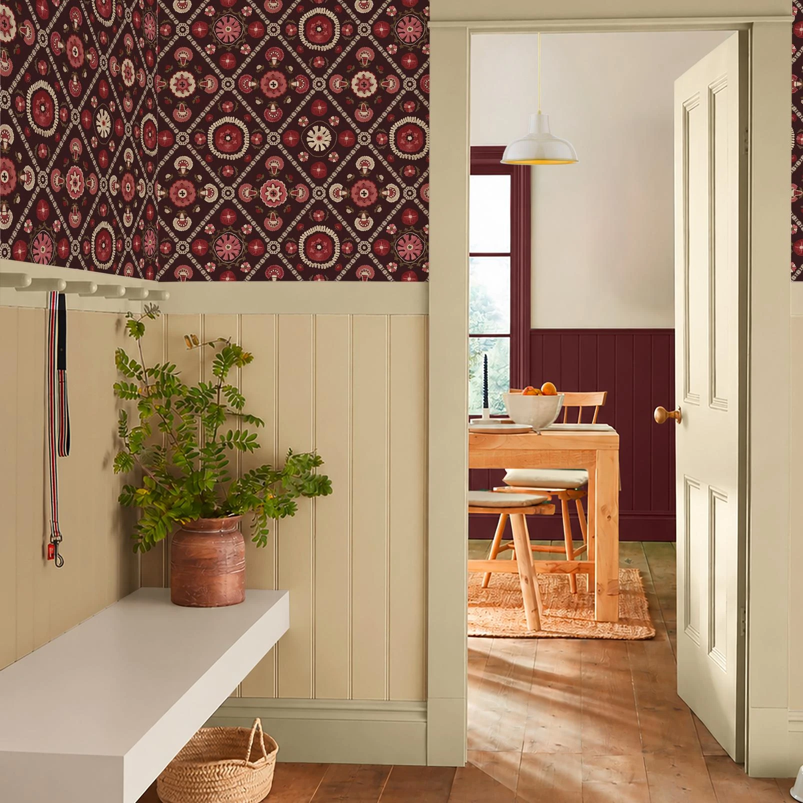 Joules Festival Floral Trellis Red Wallpaper - 149576_ROOMSET_FESTIVAL FLORAL TRELLIS RED_01.jpg