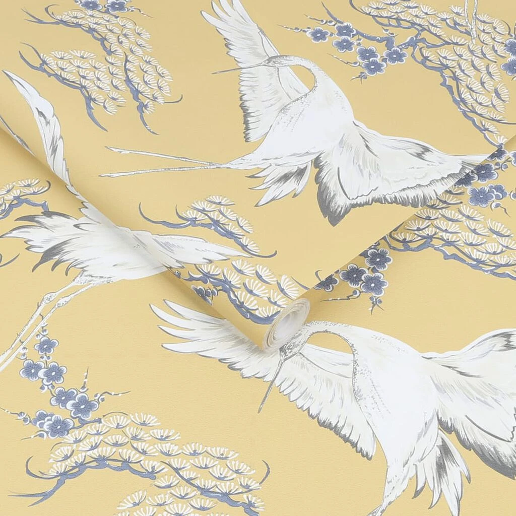 cranes ochre wallpaper