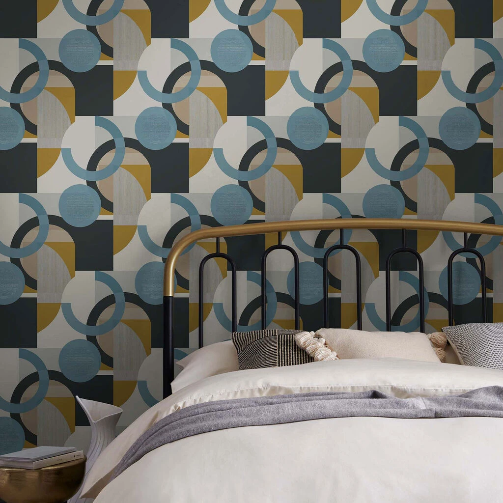 next retro shapes geo blues wallpaper