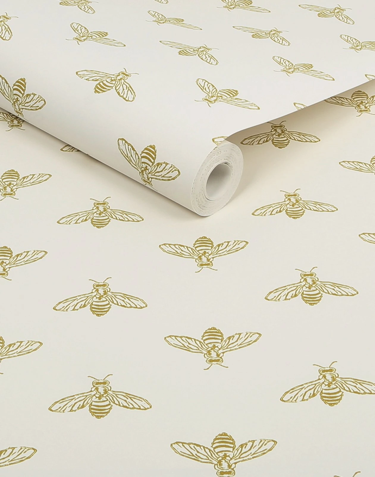 Joules Block Print Bee Antique Gold Wallpaper - 118547_ROLLSHOT_01.jpg