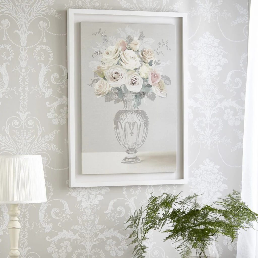 rose bouquet vase framed floating canvas