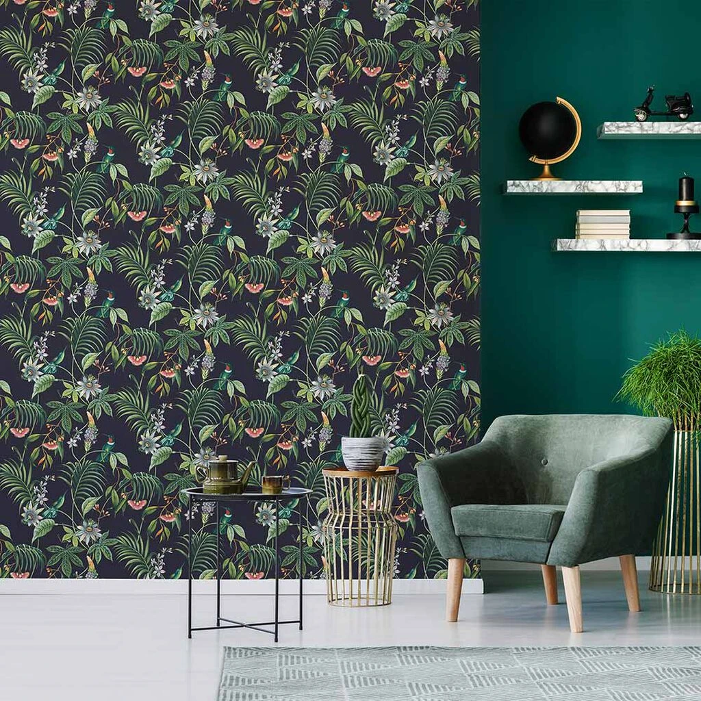 Adilah Dark Tropical Floral Wallpaper