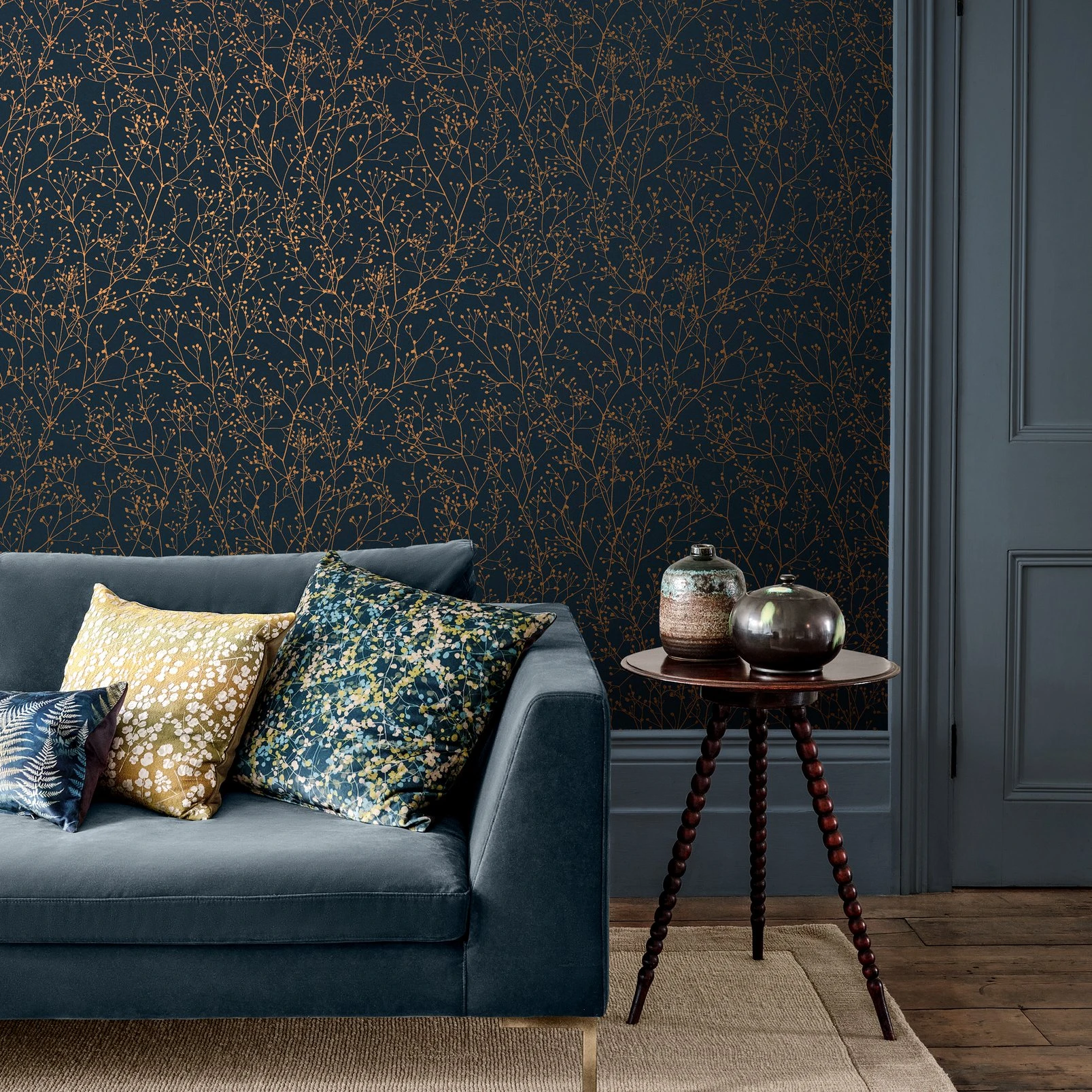 Gypsophila Midnight & Copper Wallpaper by Clarissa Hulse - 120381_ROOMSET_02.jpg