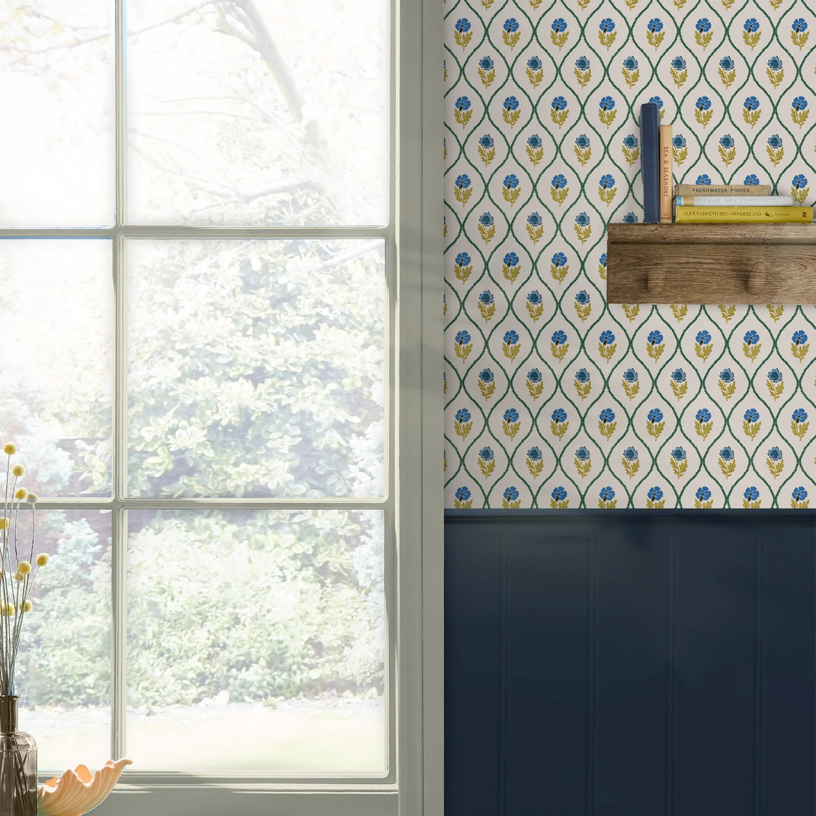 Joules Trellis Floral Creme Gold Wallpaper - 120876_ROOMSET_01.jpg